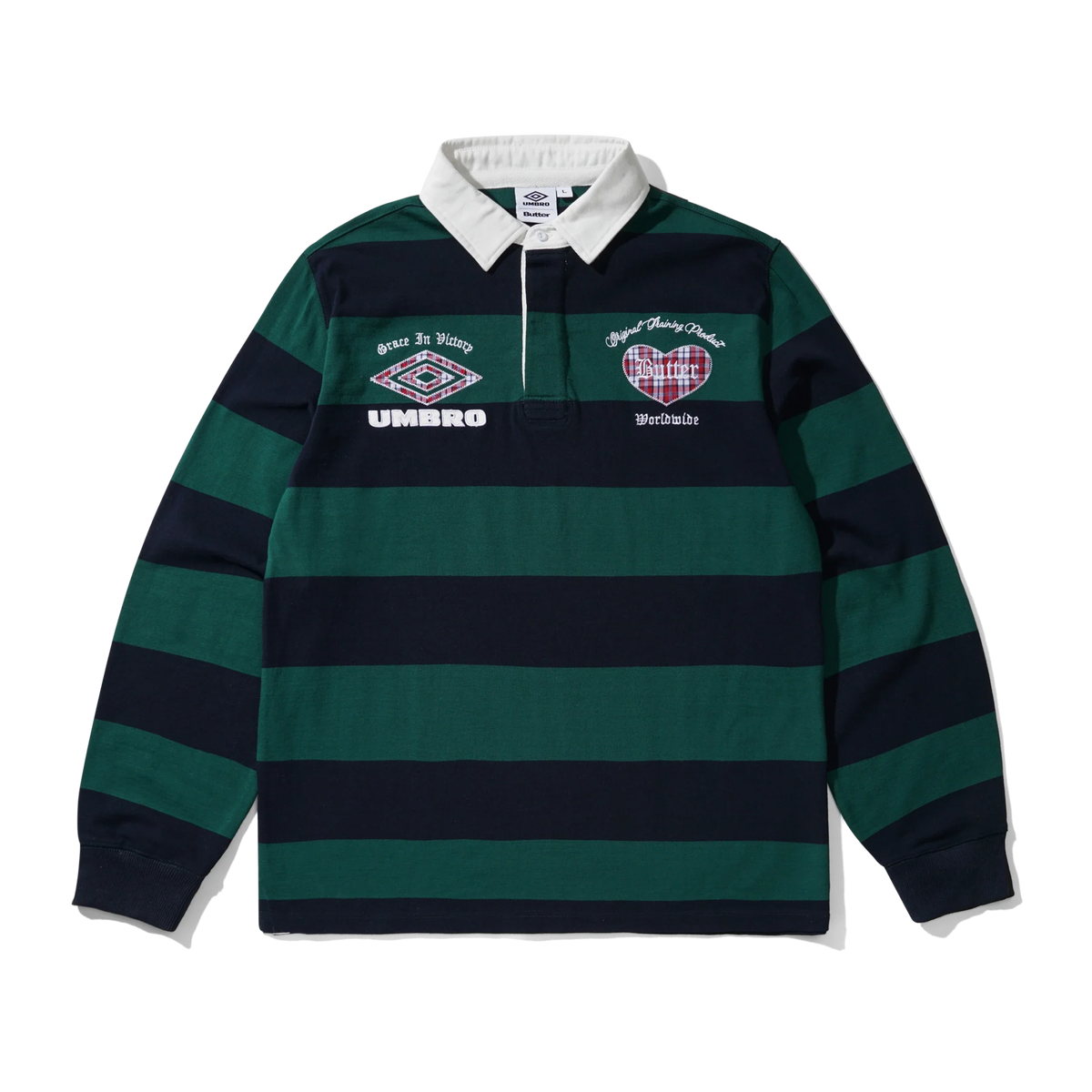 Butter Goods x Umbro Victory Rugby Polo Navy / Forest — product shot