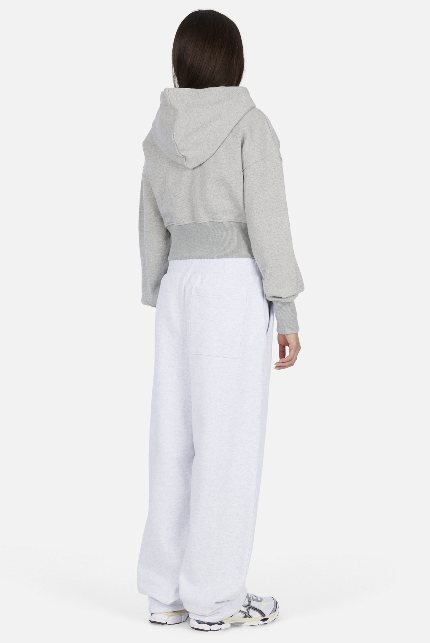 Dime MTL Cropped Zip Hoodie Heather Gray — worn by model