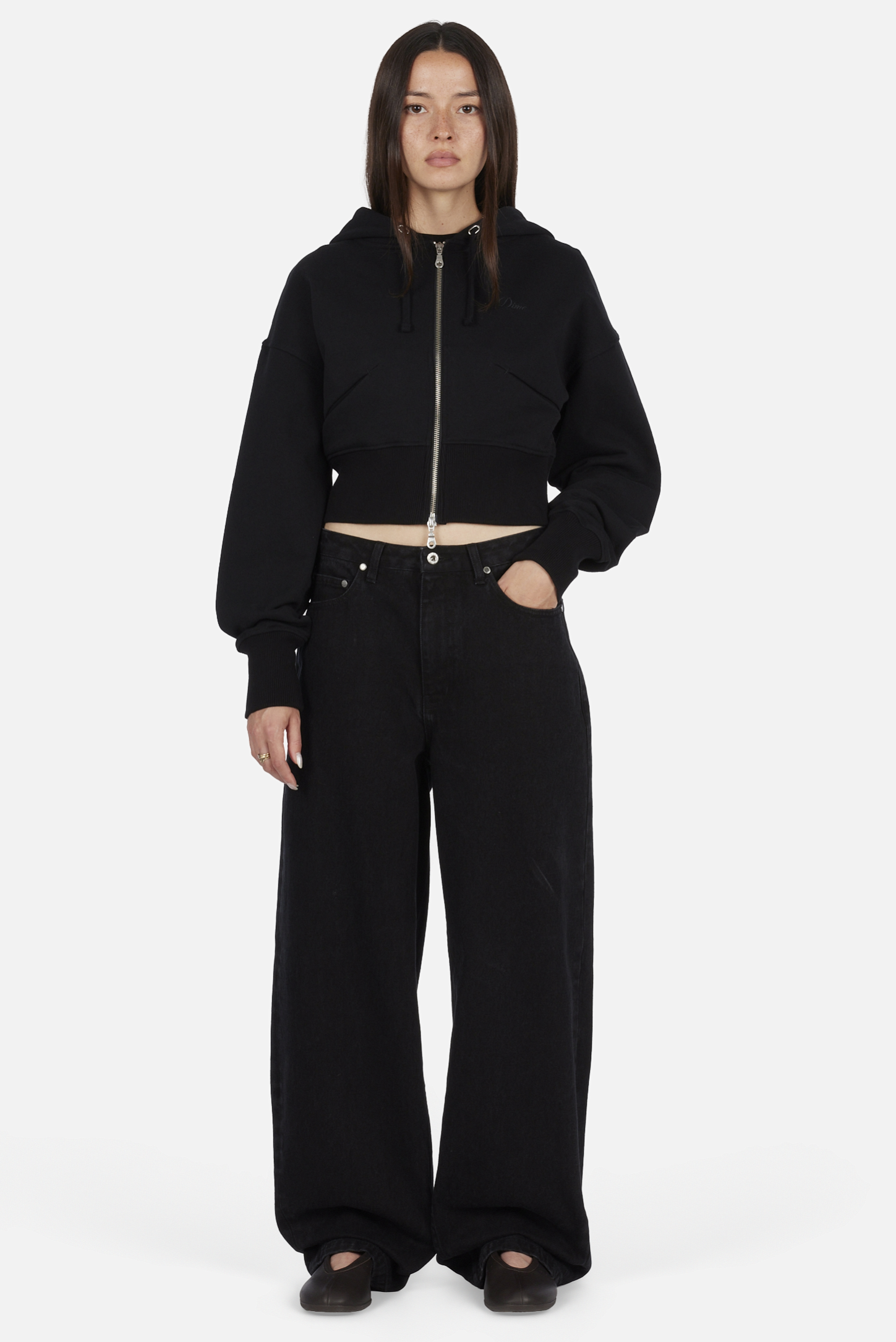 Dime MTL Women's Baggy Denim Pants Black — worn by model