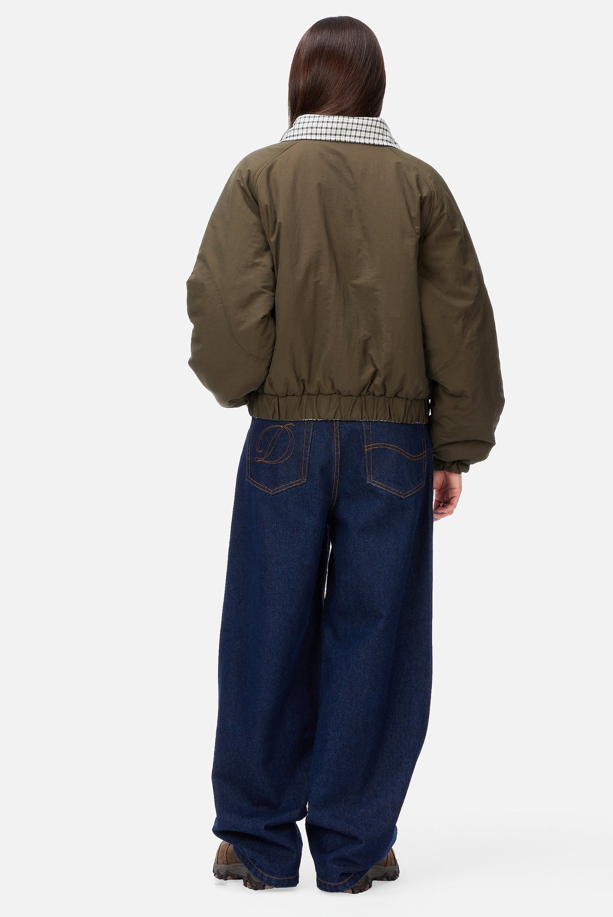 Dime MTL Women's Reversible Bomber Jacket Olive — worn by model