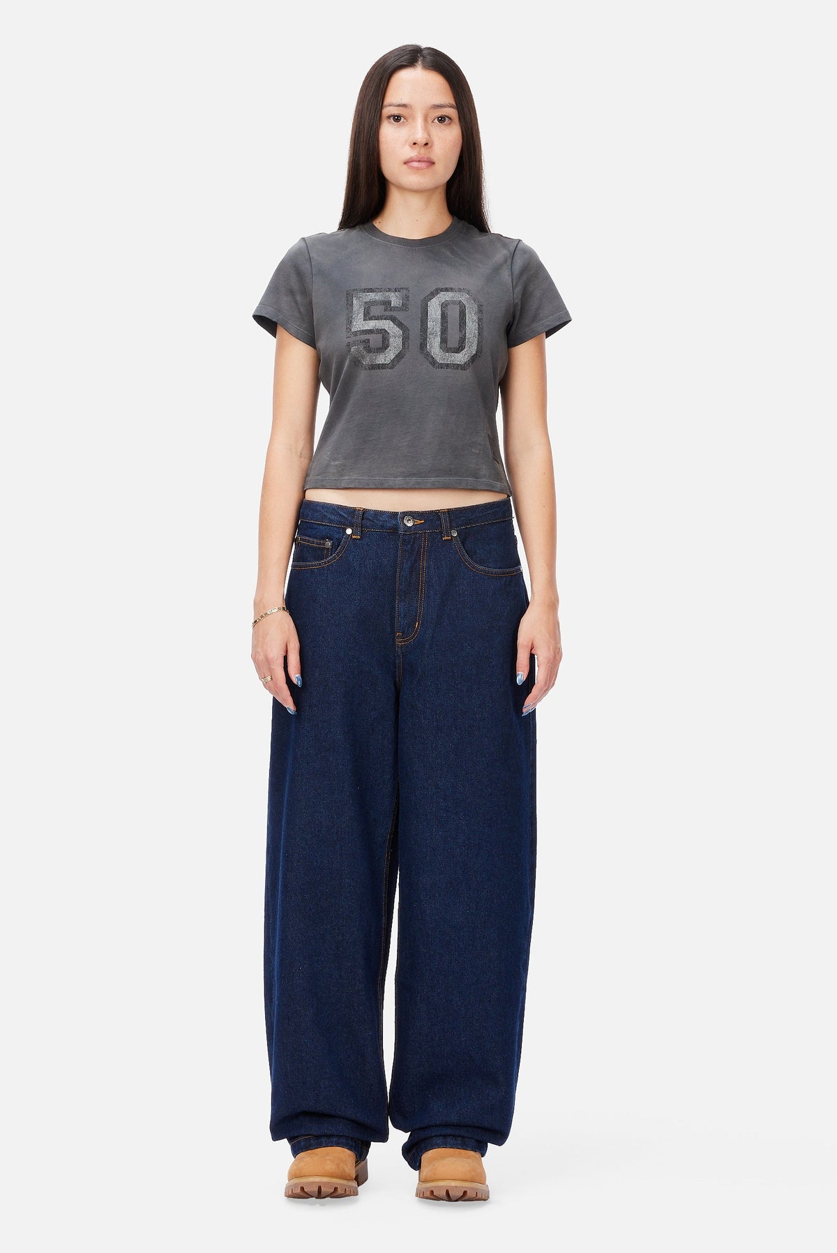 Dime MTL Women's Baggy Denim Pants Indigo — worn by model