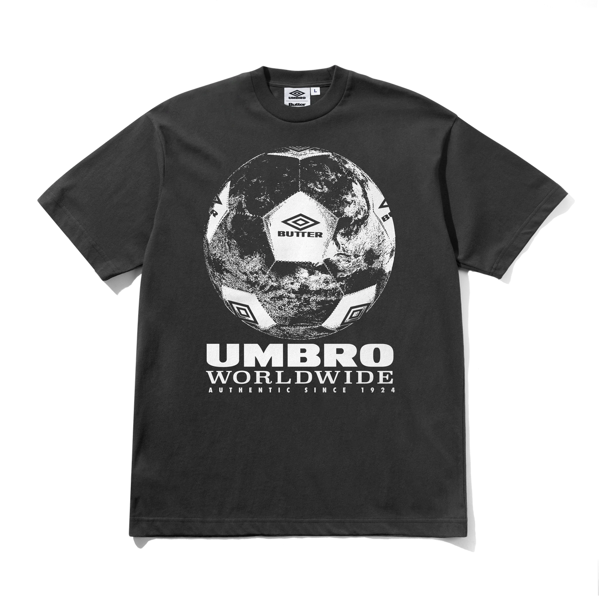 Butter Goods x Umbro World Game Tee Washed Black — product shot