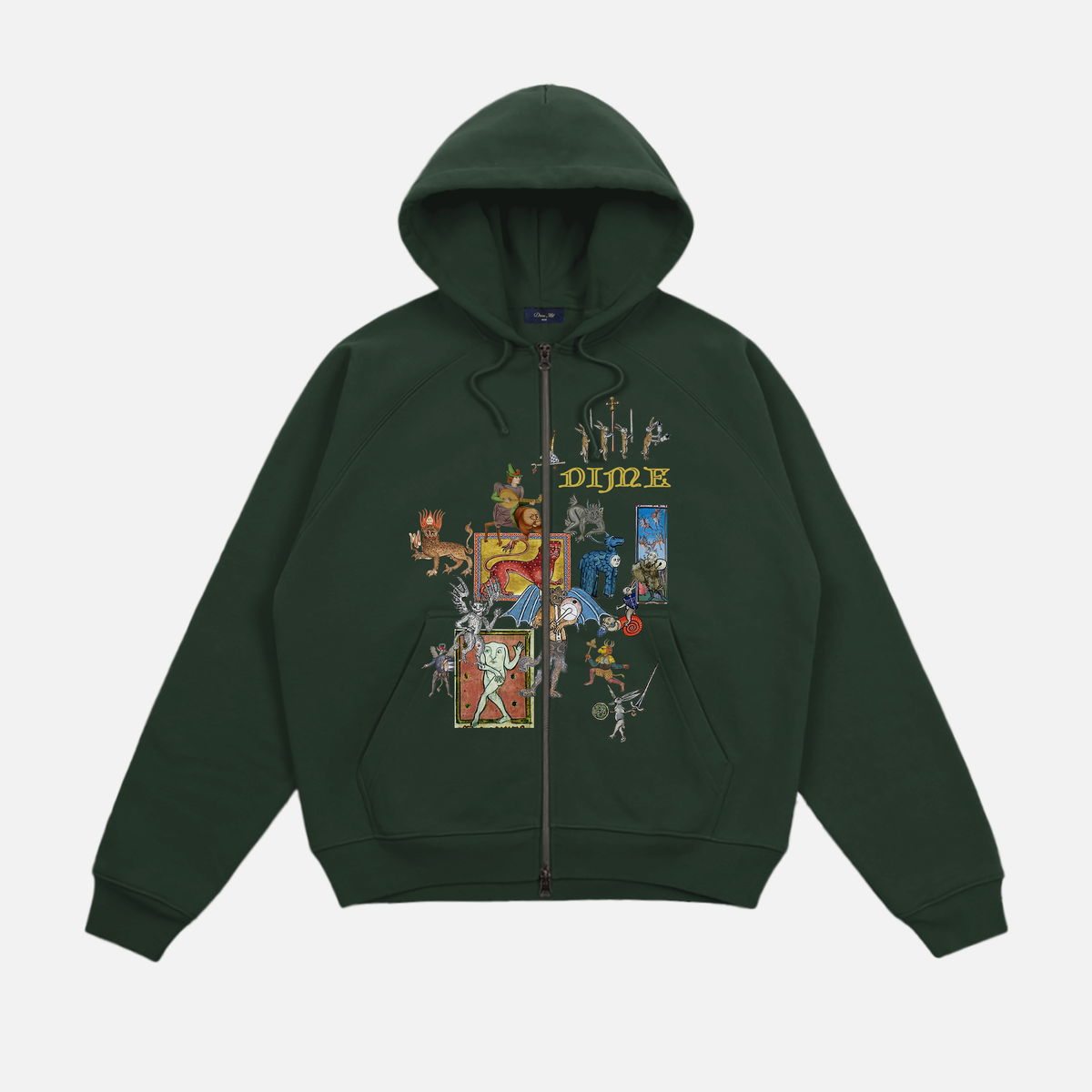 Dime MTL What the Medieval Zip Hoodie Mountain Green — product shot