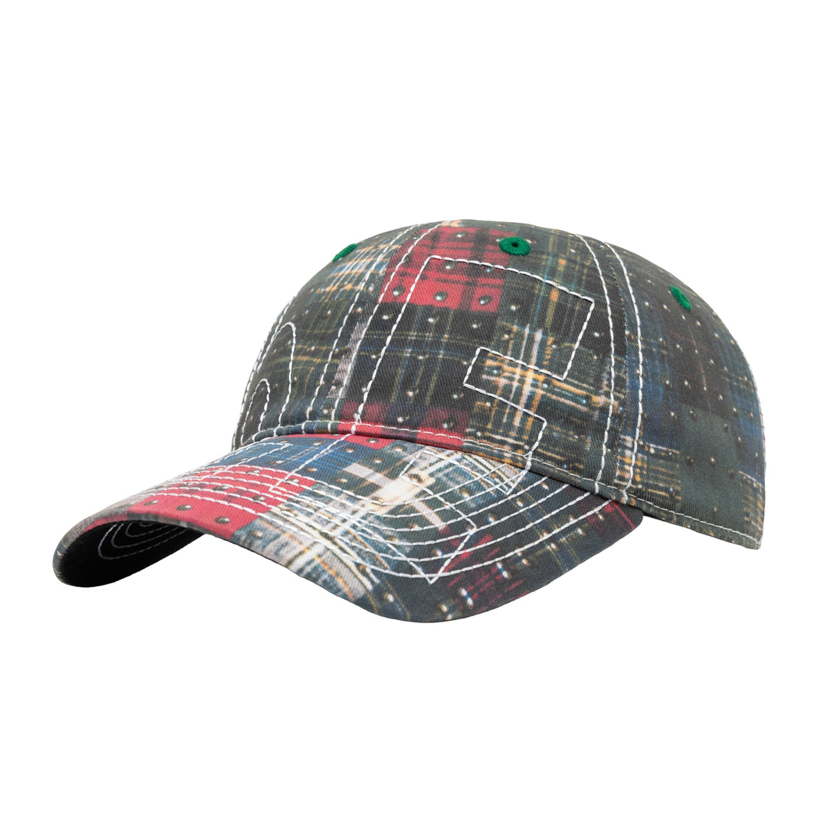 b.Eautiful Vapor Low Profile Hat in studded plaid and white, front — Gallery Streetwear Canada