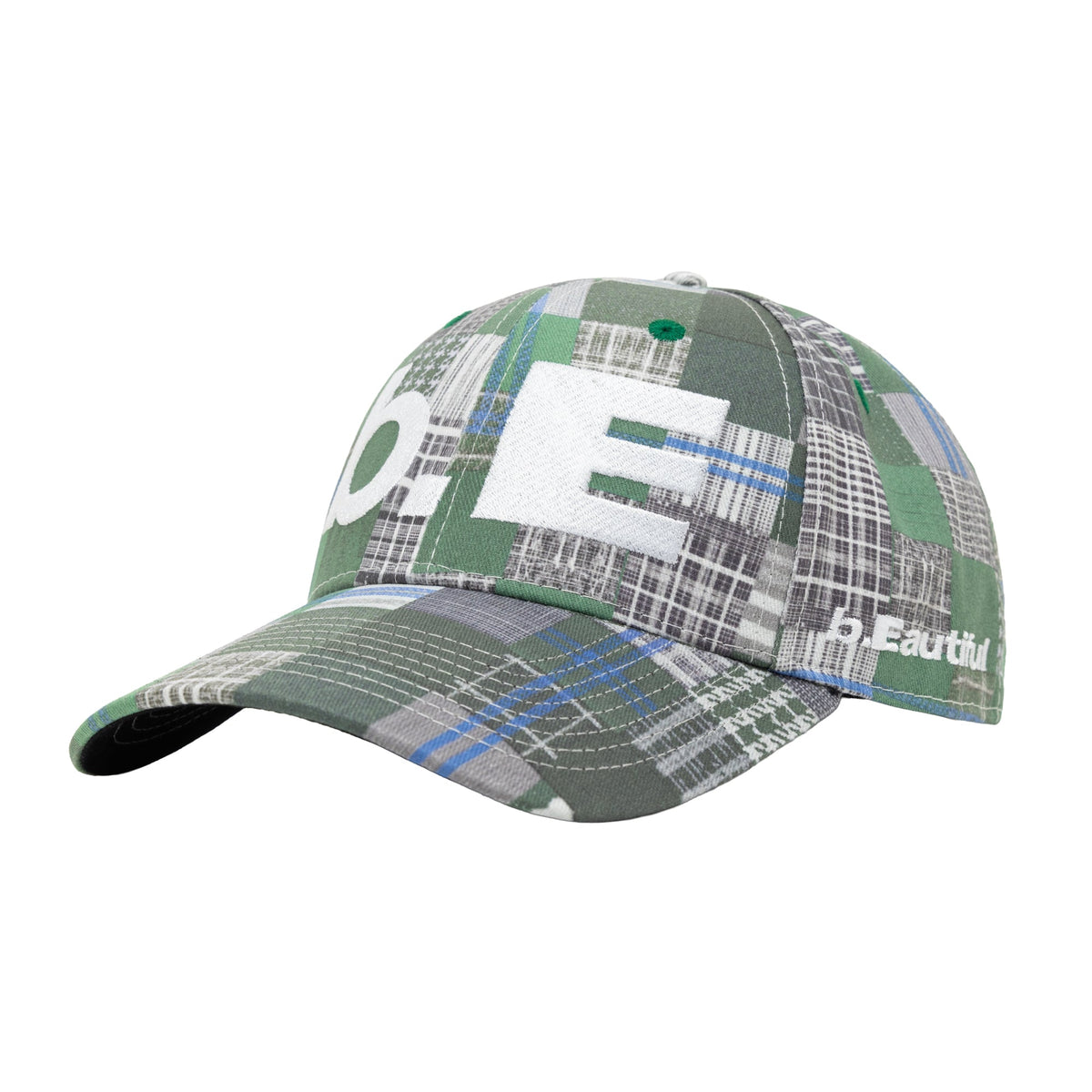 b.Eautiful b.E Hat in green mix checker, front — Gallery Streetwear Canada
