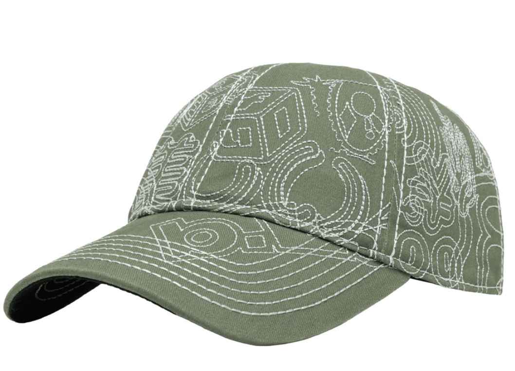 b.Eautiful Stitch Mania 6 Panel Hat - Off - Moss / Silver - Gallery Streetwear