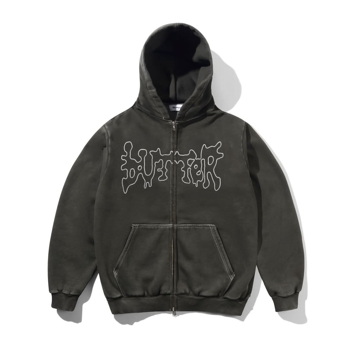 Butter Goods Blotch Zip - Thru Hood – Washed Black - Gallery Streetwear