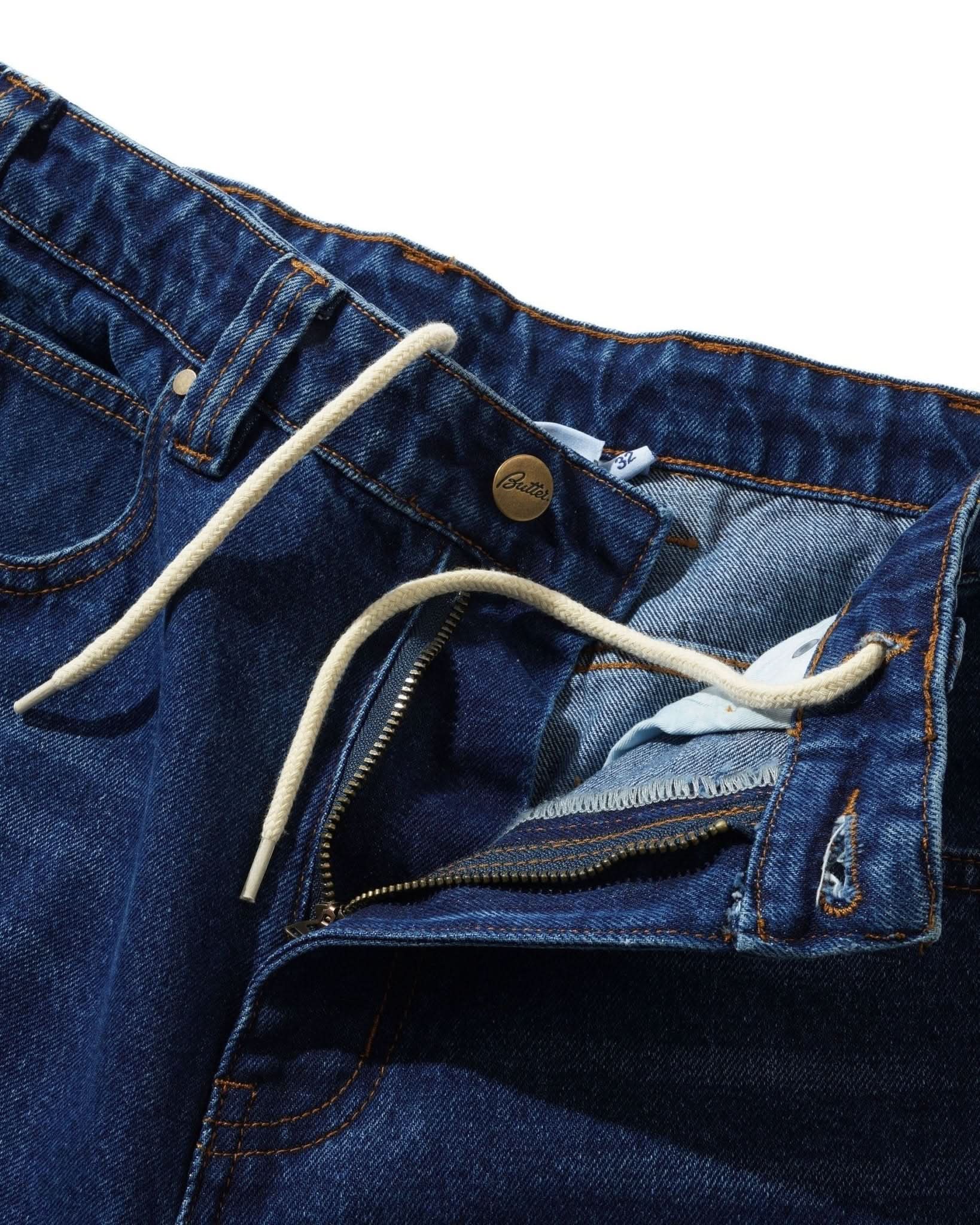 Butter Goods | Weathergear Denim Shorts – Repaired Indigo Heavyweight 18oz Baggy Fit - Gallery Streetwear