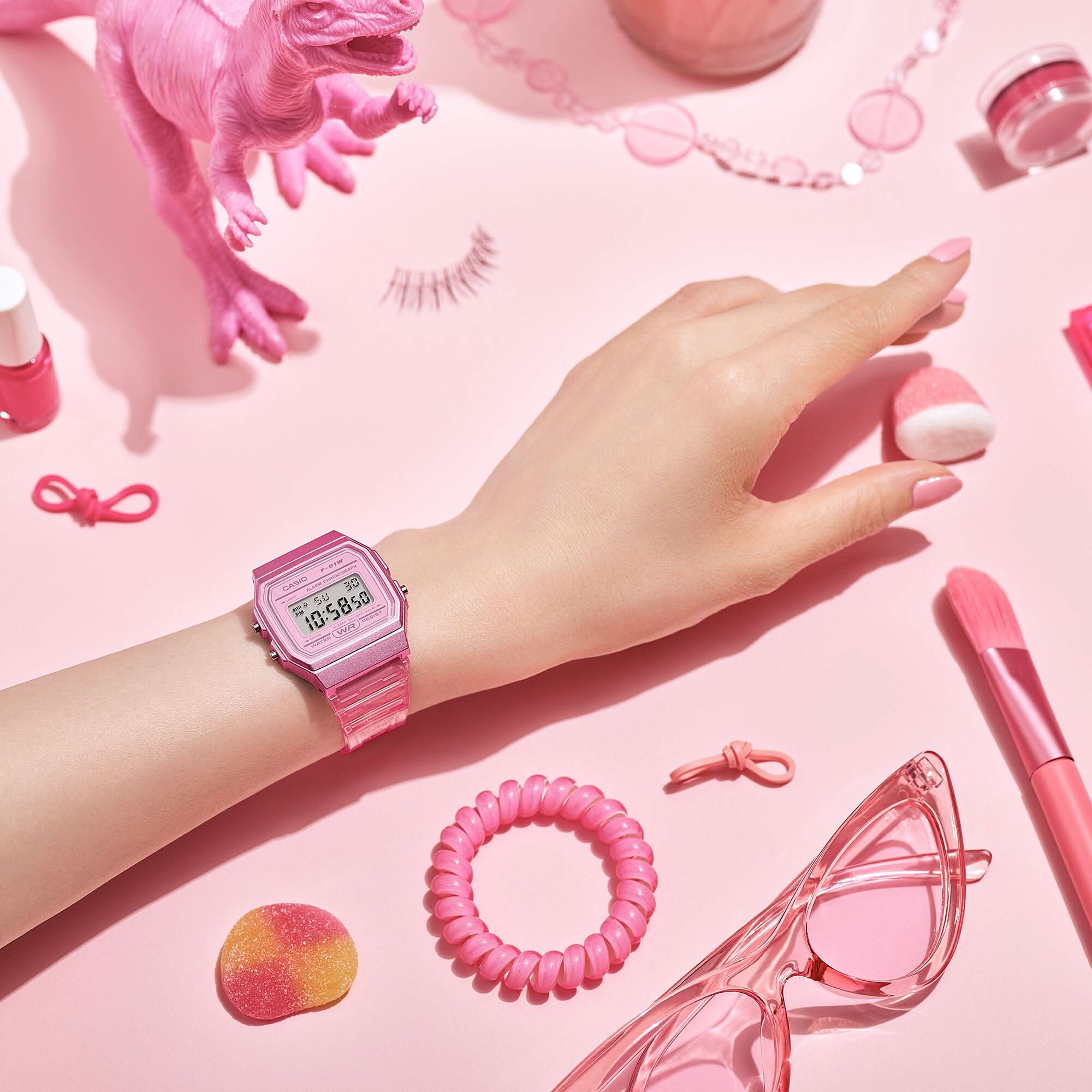 Casio Digital Watch F‑91WS‑4 — Pink Resin - Gallery Streetwear kelowna