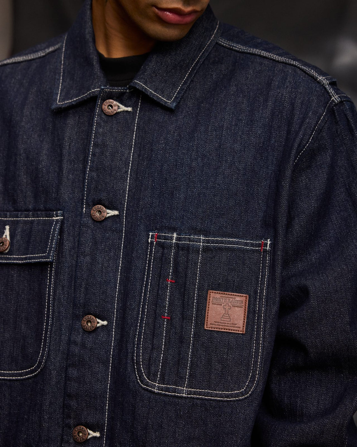 Born X Raised Herringbone Denim Chore Coat – Dark Indigo