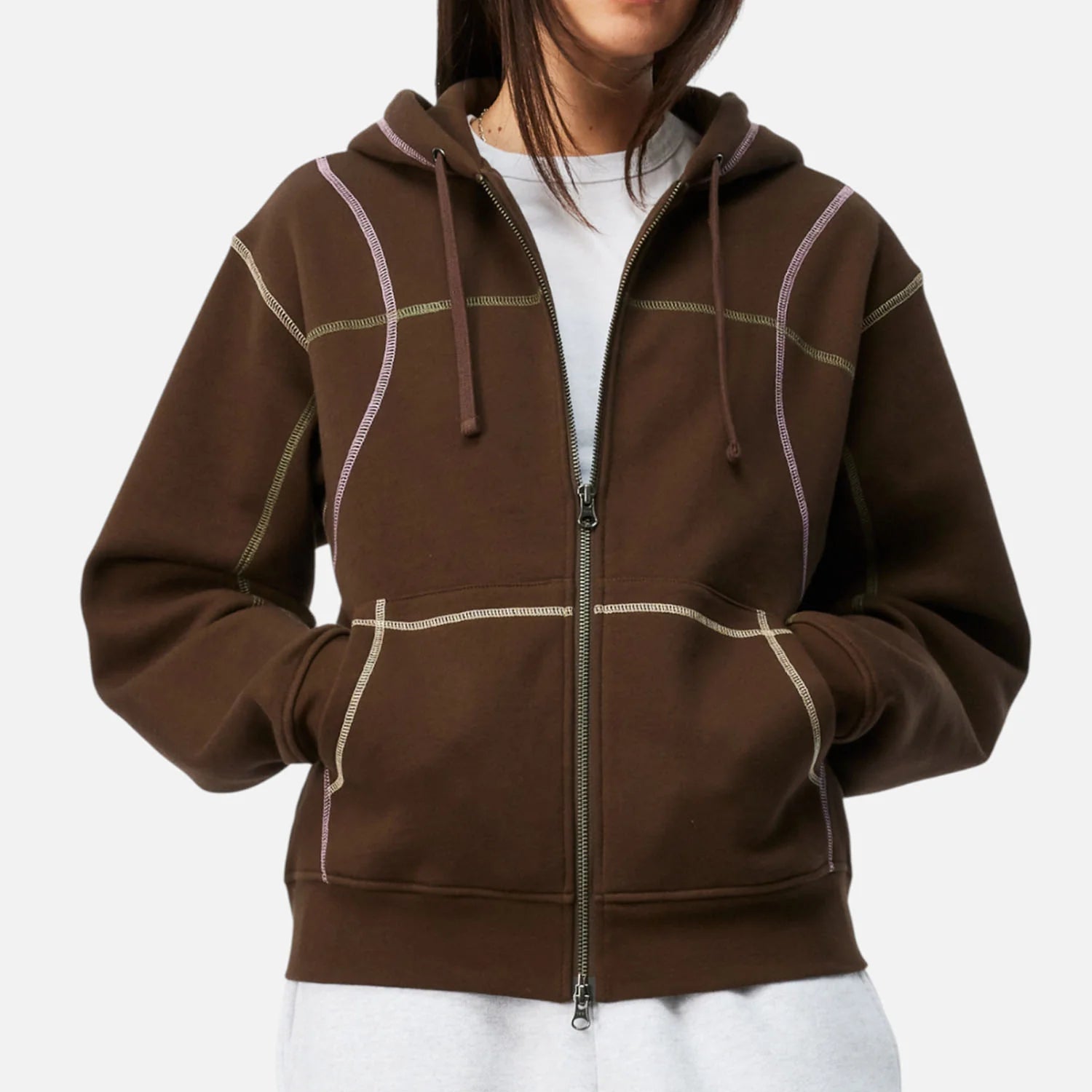 Dime MTL Court Zip Hoodie – Brown Multi - Gallery Streetwear