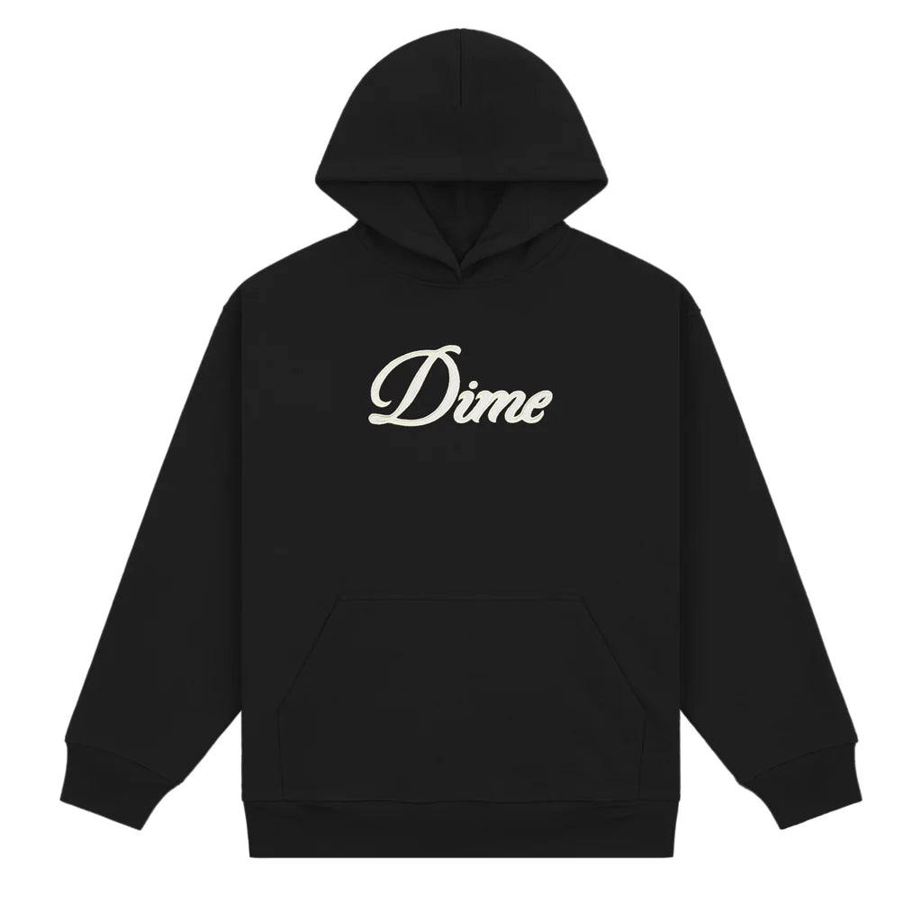 Dime MTL Cursive Hoodie – Black Heavyweight Cotton Skate Hoodie - Gallery Streetwear