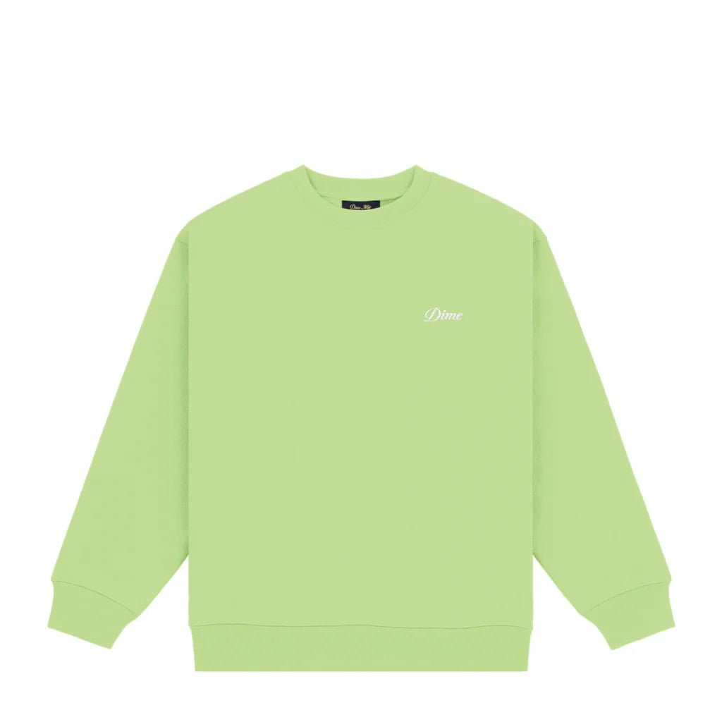Dime MTL Cursive Small Logo Crewneck – Green Tea Heavyweight Skate Sweatshirt - Gallery Streetwear