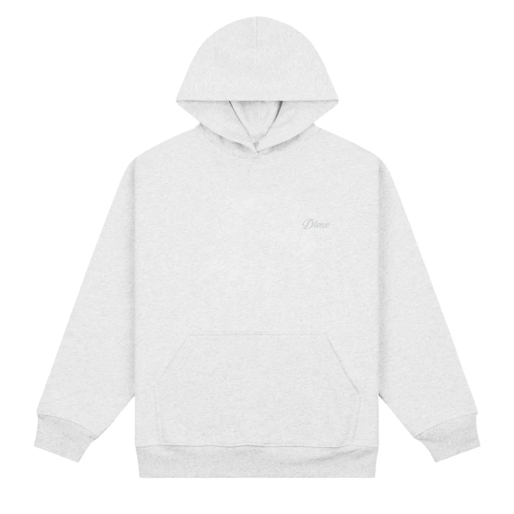 Dime MTL Cursive Small Logo Hoodie – Ash Grey Heavyweight Classics Sweatshirt - Gallery Streetwear