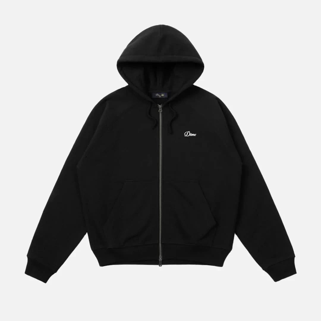 Dime MTL Cursive Small Logo Zip Hoodie (Black) - Gallery Streetwear