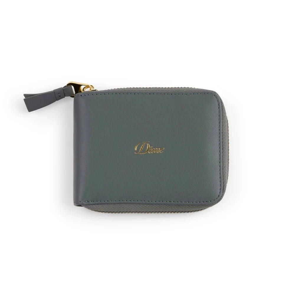 Dime MTL Cursive Zip Wallet – Slate Green Leather Card and