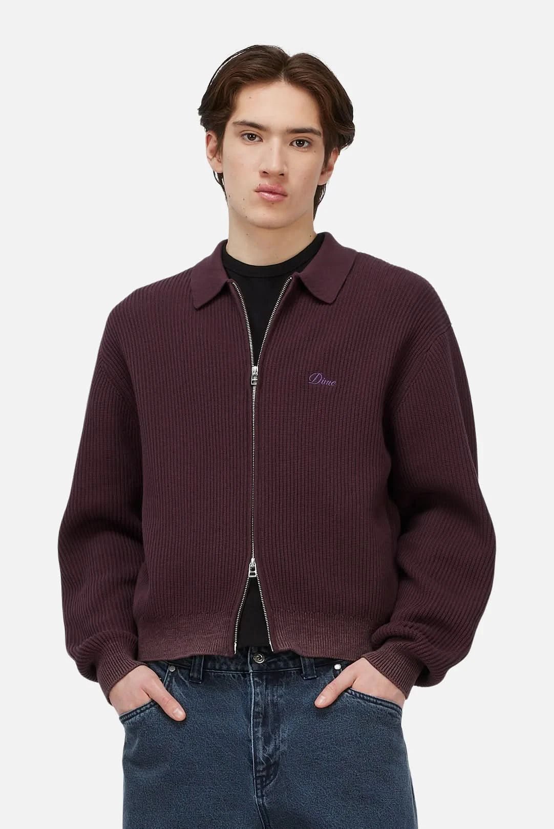 Dime MTL Double Zip Knit - Wine - Gallery Streetwear