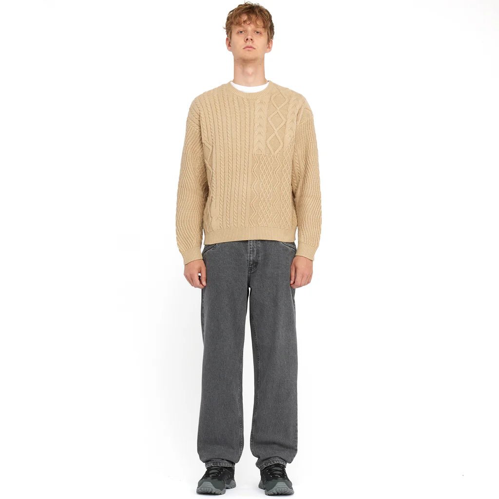 Dime MTL Mixed Cable Knit – Wavy Pattern Crewneck Sweater - Gallery Streetwear