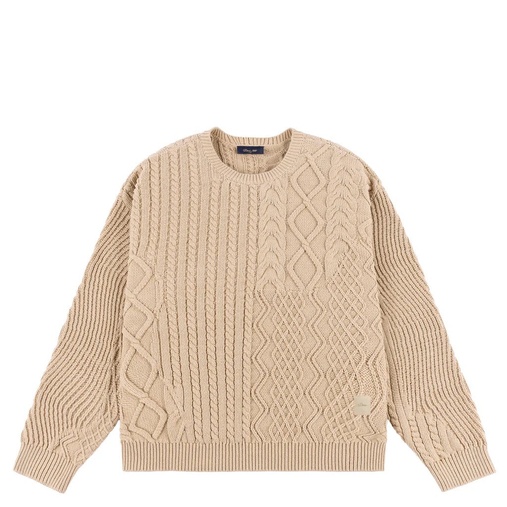 Dime MTL Mixed Cable Knit – Wavy Pattern Crewneck Sweater - Gallery Streetwear