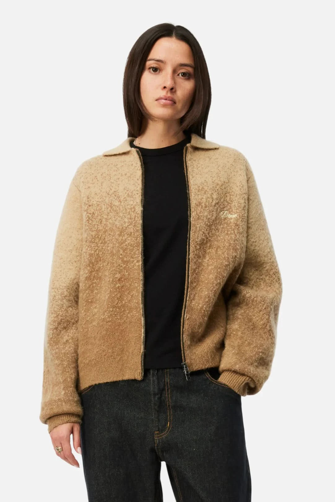 Dime MTL Mohair Double Zip Knit Camel - Gallery Streetwear