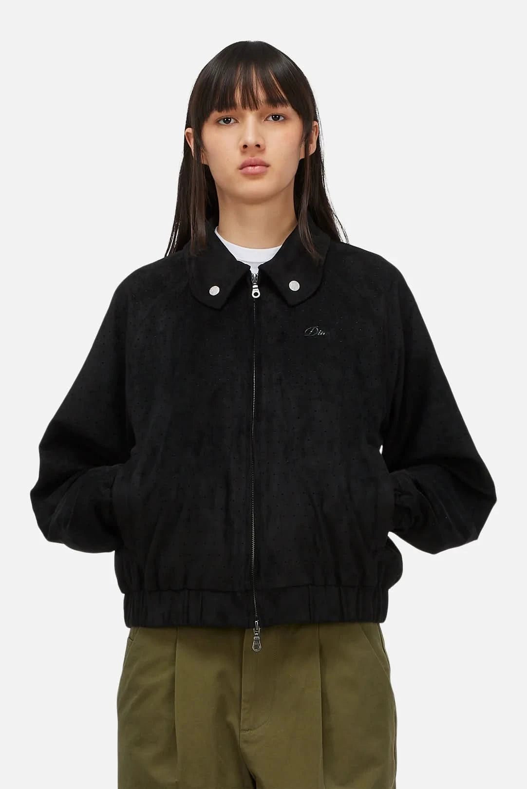 Dime MTL Perforated Faux Suede Jacket - Black - Gallery Streetwear