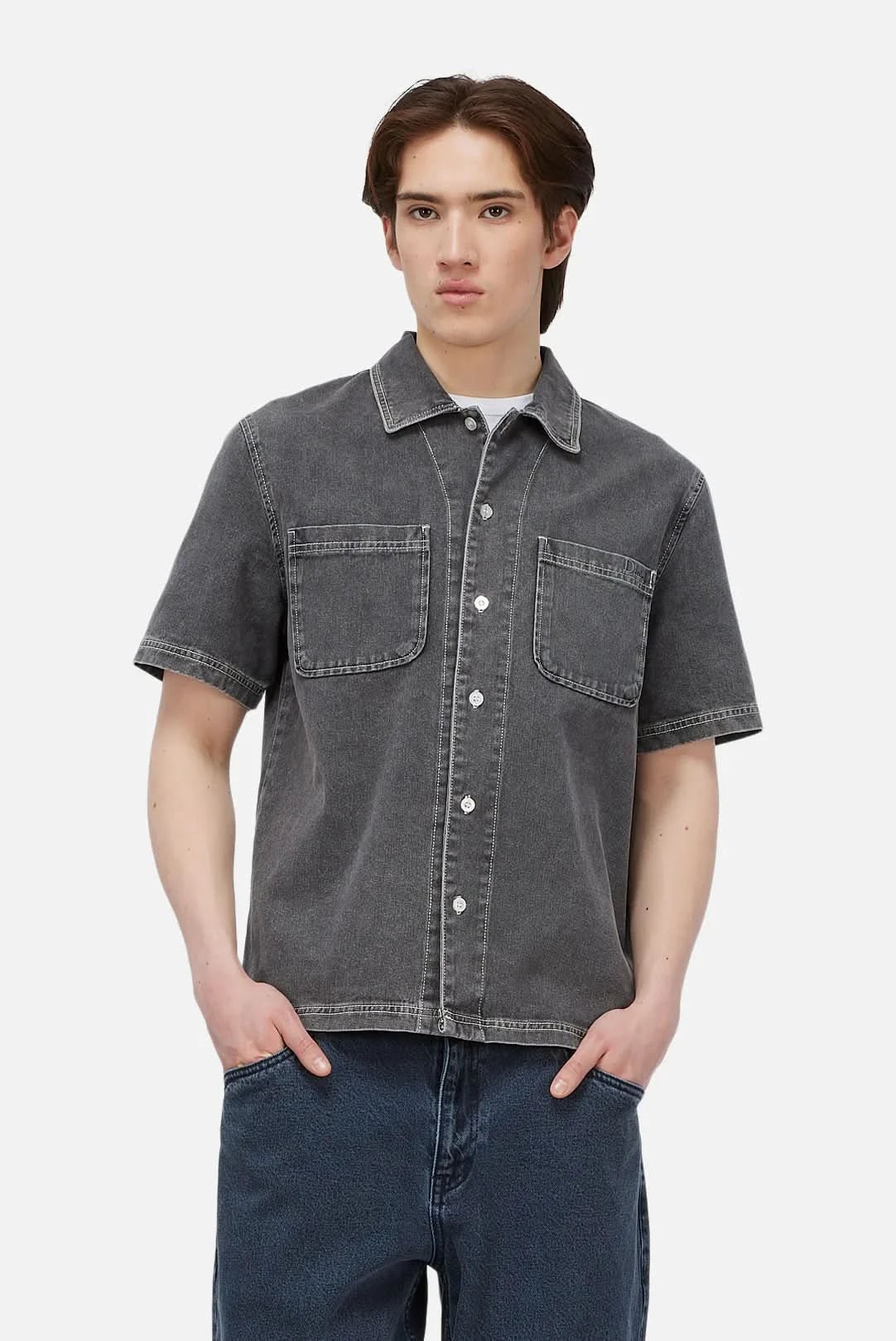 Dime MTL Stonewash Button Up - Washed Black - Gallery Streetwear