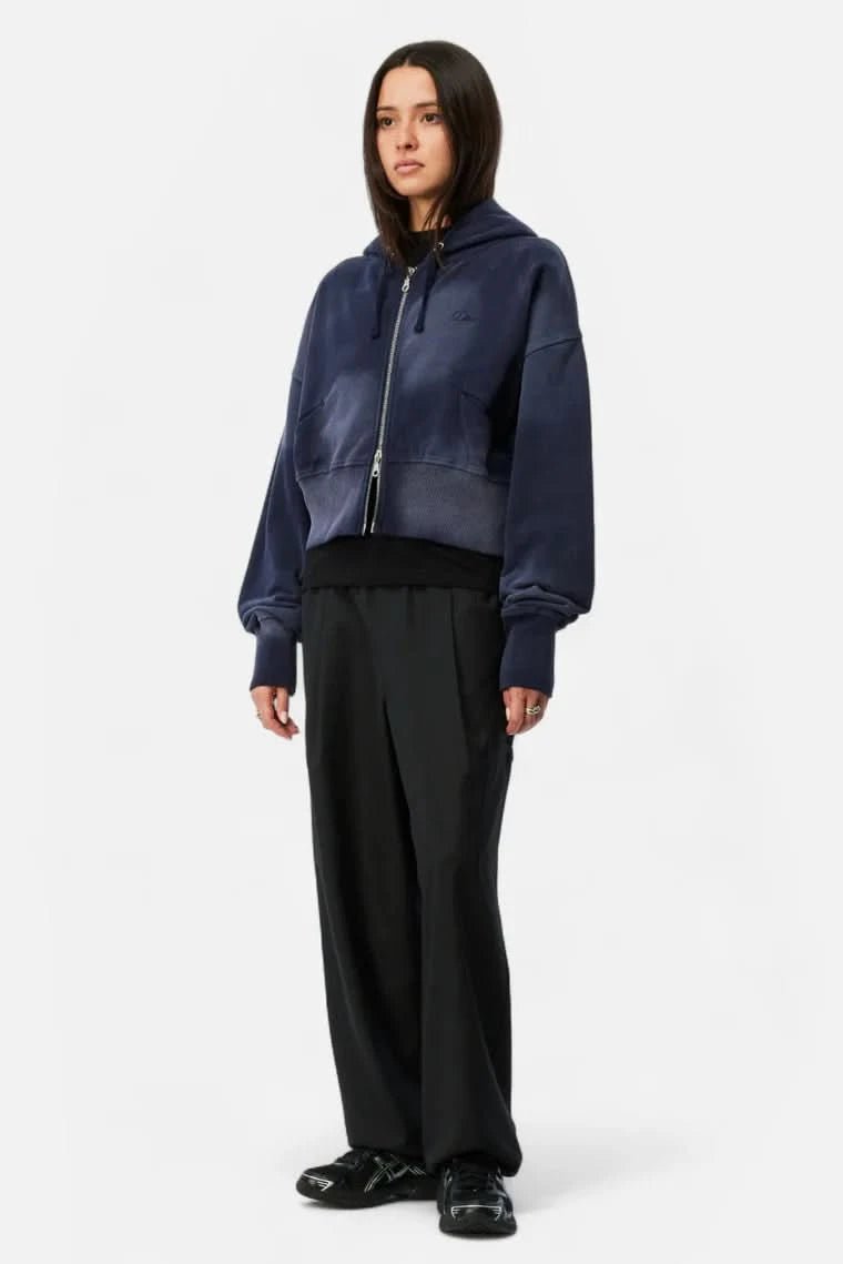 Dime MTL Women's Cropped Zip Hoodie – Washed Navy - Gallery Streetwear