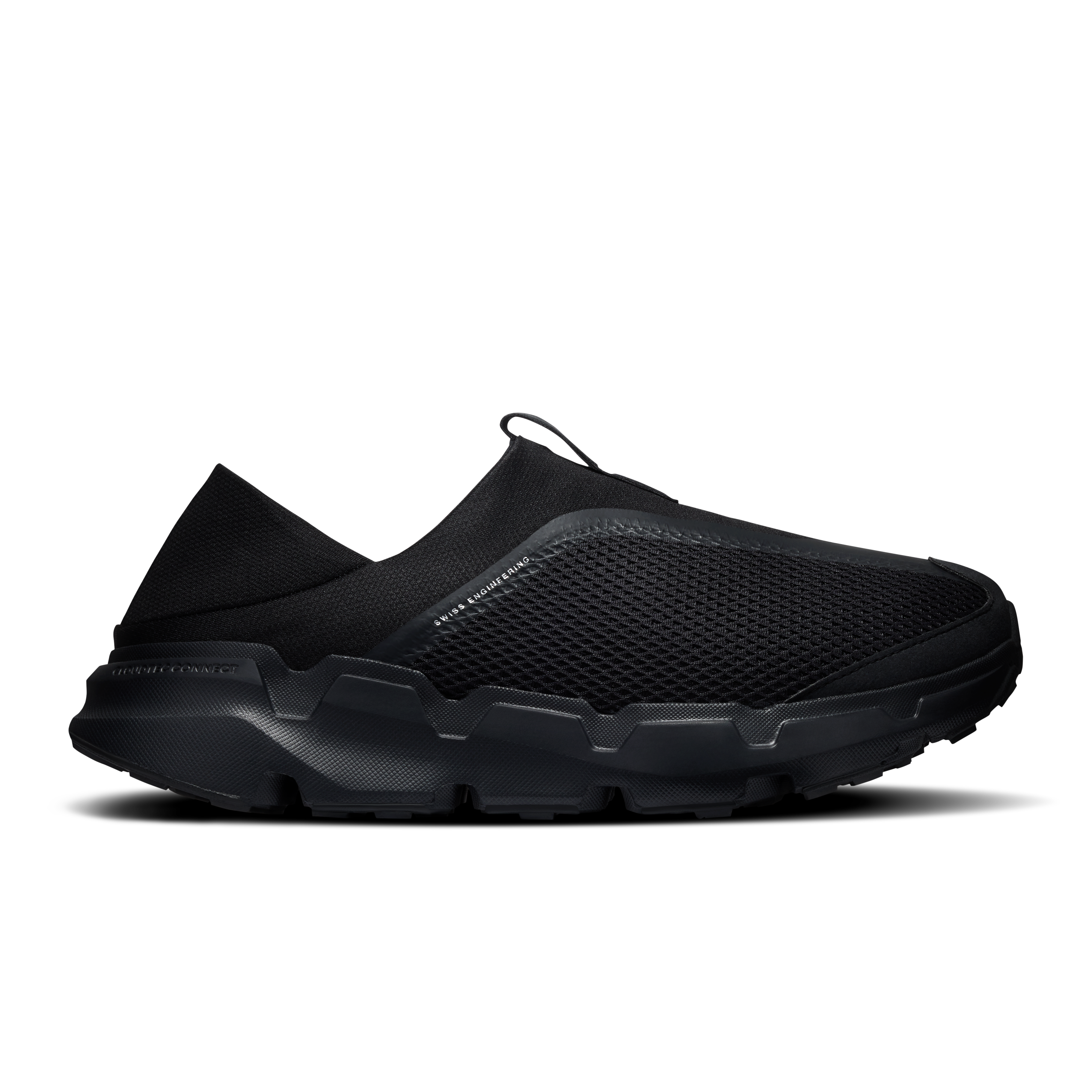 On Cloudsoma Moc men's slip-on hiking shoe in black, lateral view