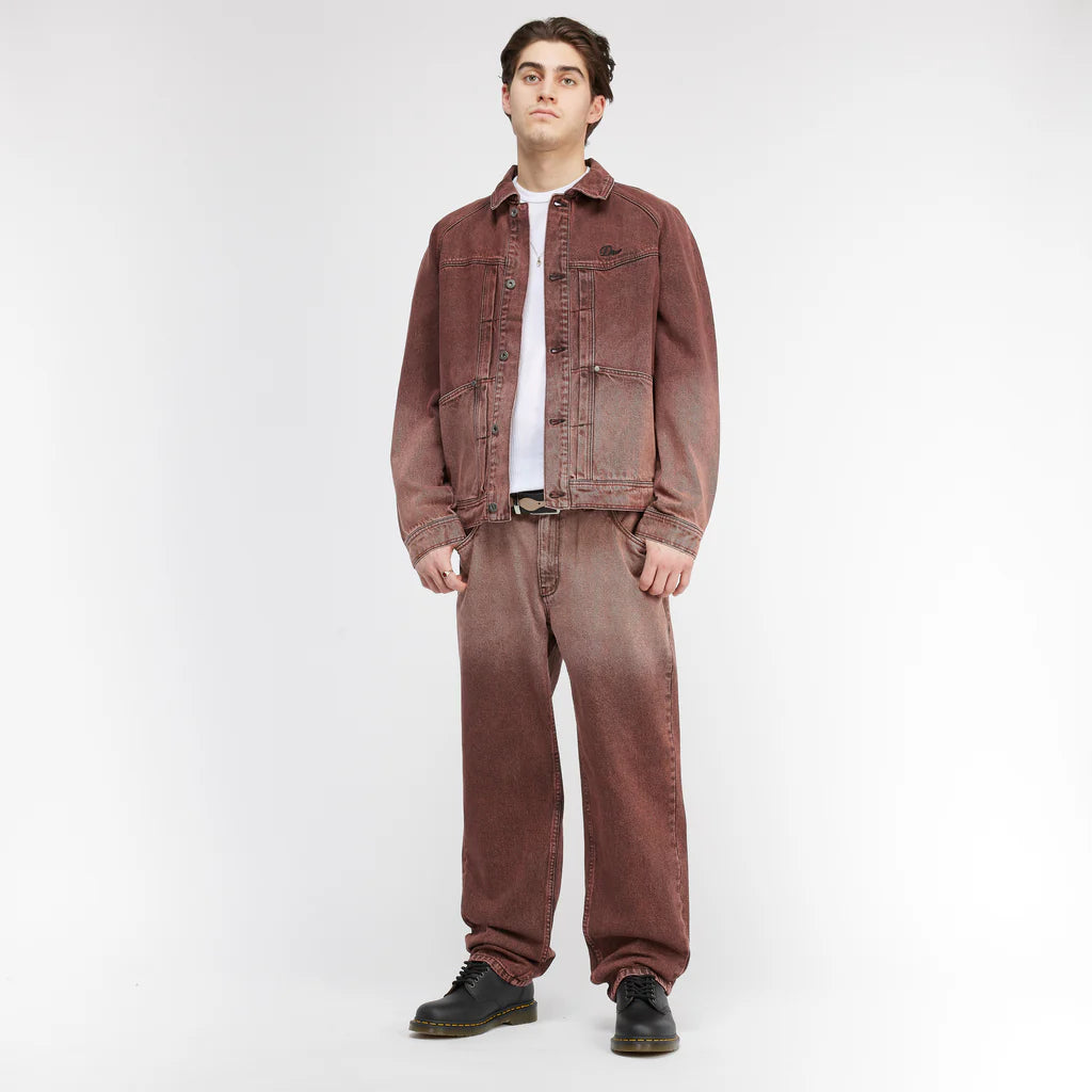 Dime MTL | Classic Relaxed Denim Pant | Dipped Sandblasted Burgundy model