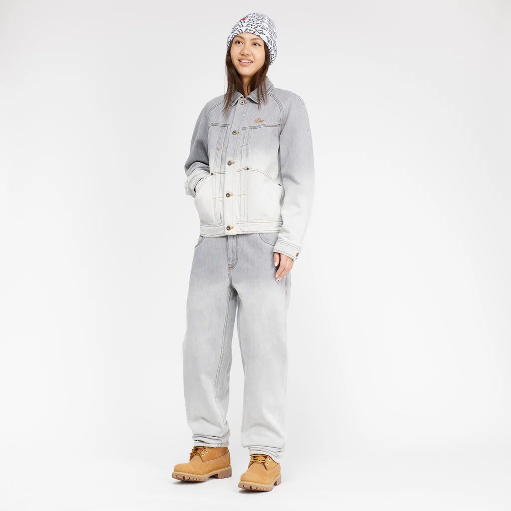 Dime MTL | Classic Relaxed Denim Pant | Dipped Sandblasted Gray model