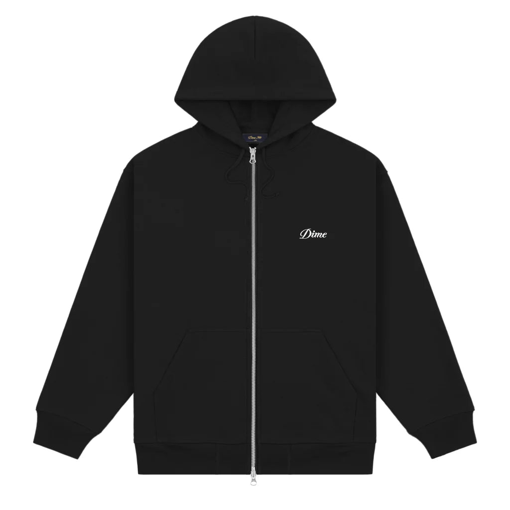 Dime MTL | Cursive Zip Hoodie Black - front