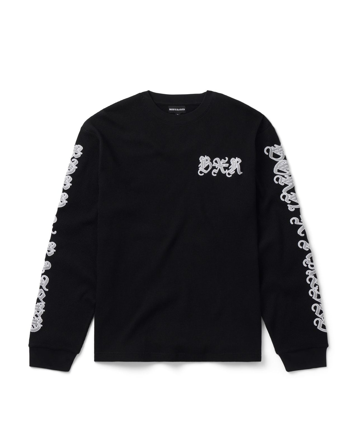 Born X Raised Gothic Embroidered Waffle Thermal – Black