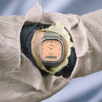 Casio AQ-240E-4A peach vintage Casio watch on wrist
