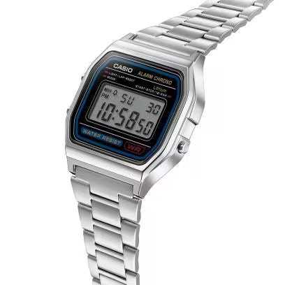 Casio Vintage Digital Watch A158WA‑1 — Silver tech watch now at Gallery Streetwear