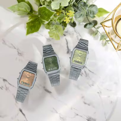 Casio Vintage AQ-230A-3AMQY – Silver/Green Analog-Digital