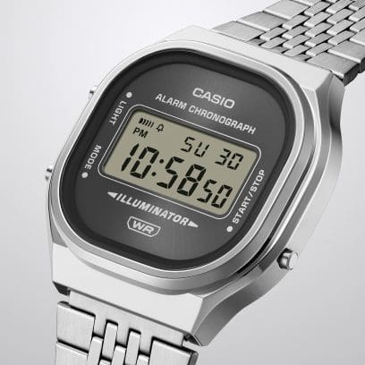 Casio A140WE-8A retro case design detail