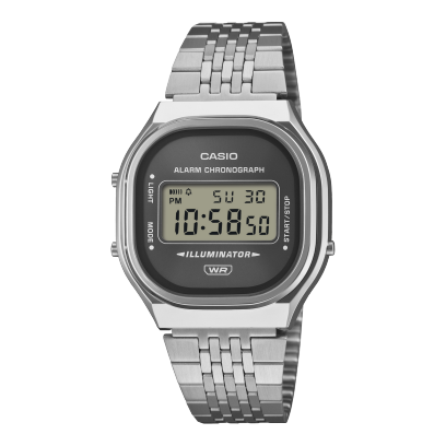 Casio Vintage A140WE-8A grey sunray dial digital watch on silver stainless steel bracelet