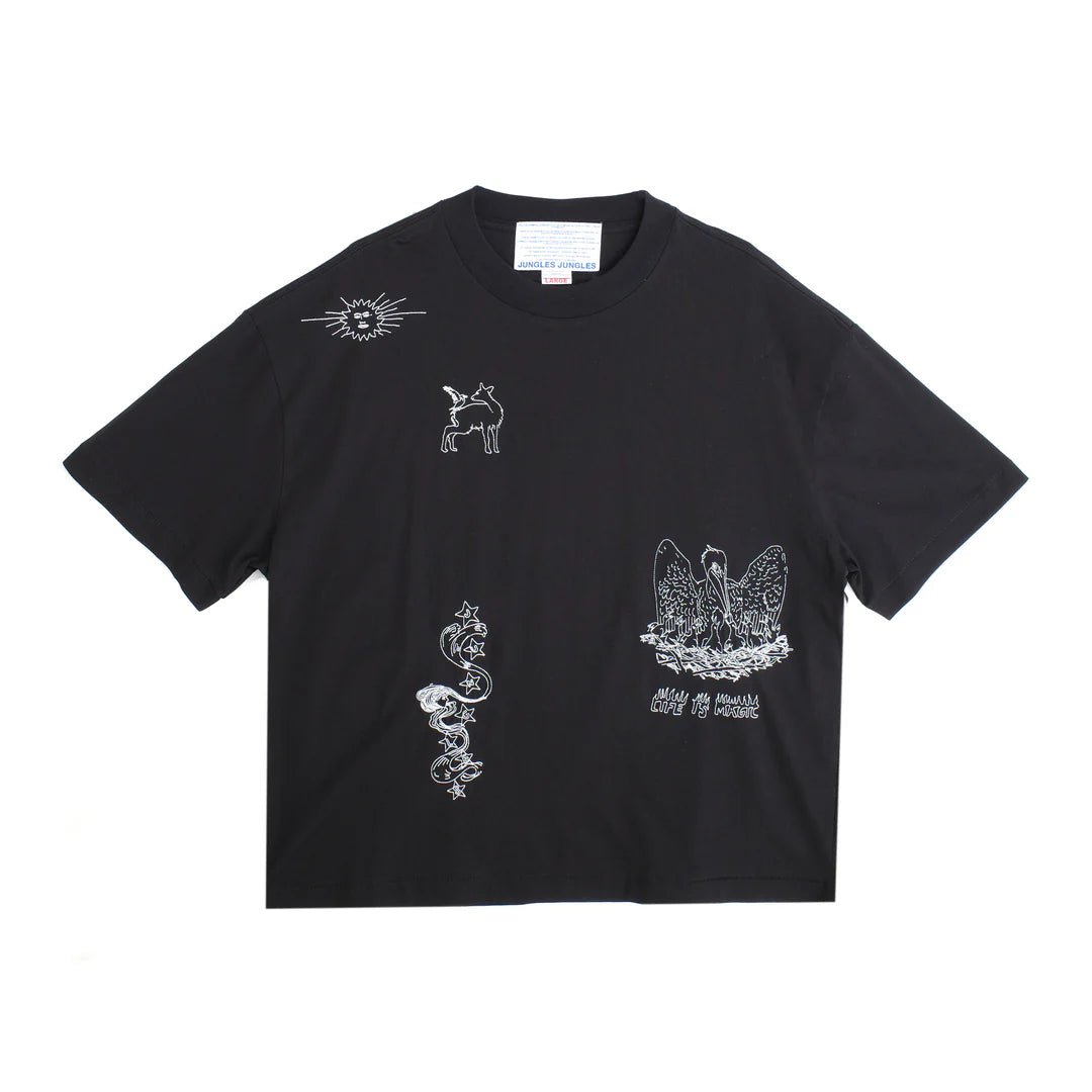 Jungles Jungles Life is Magick Tee – Heavyweight Boxy Embroidered T-Shirt - Gallery Streetwear