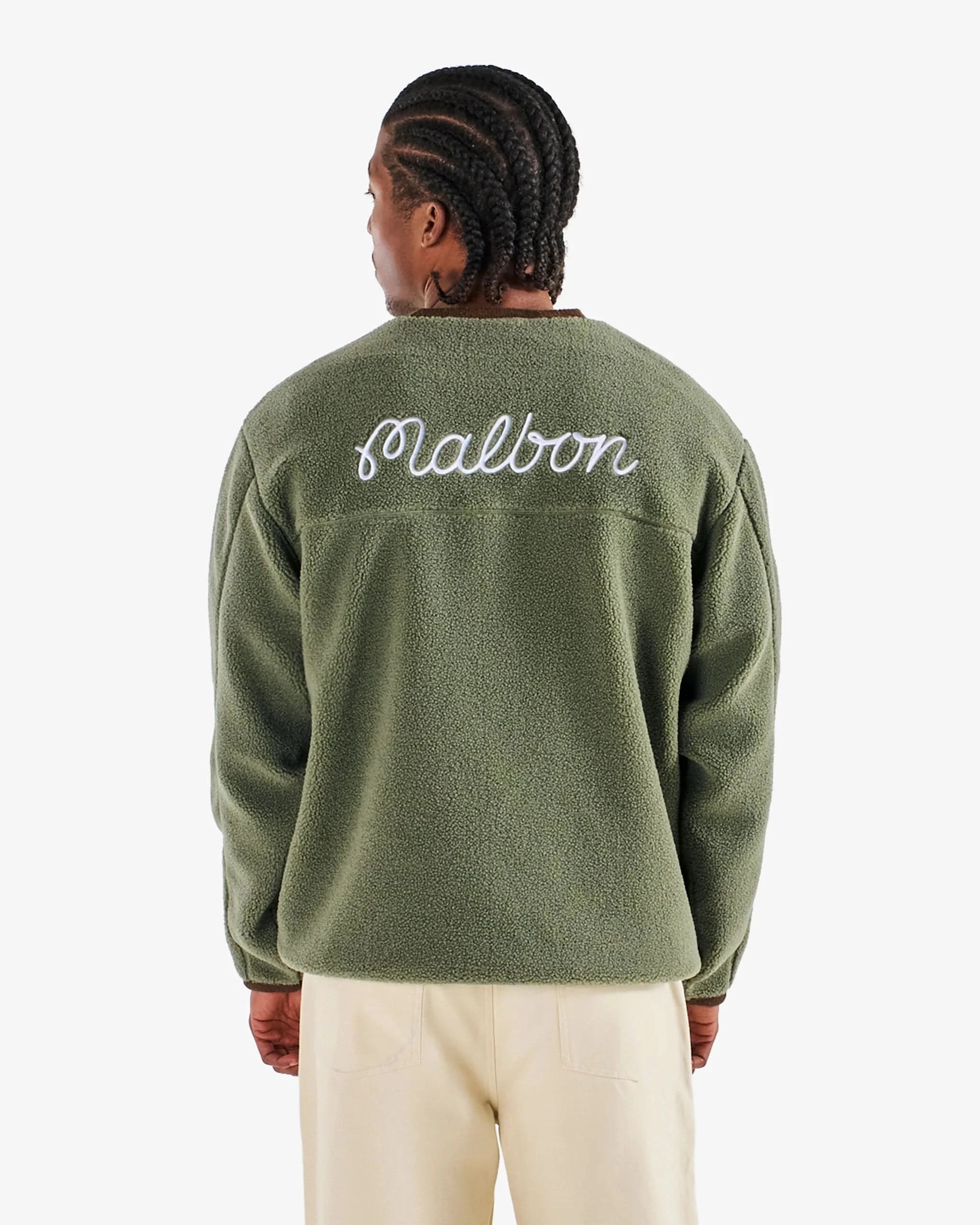 Malbon Golf Hudson Sherpa Crewneck Olive - Gallery Streetwear
