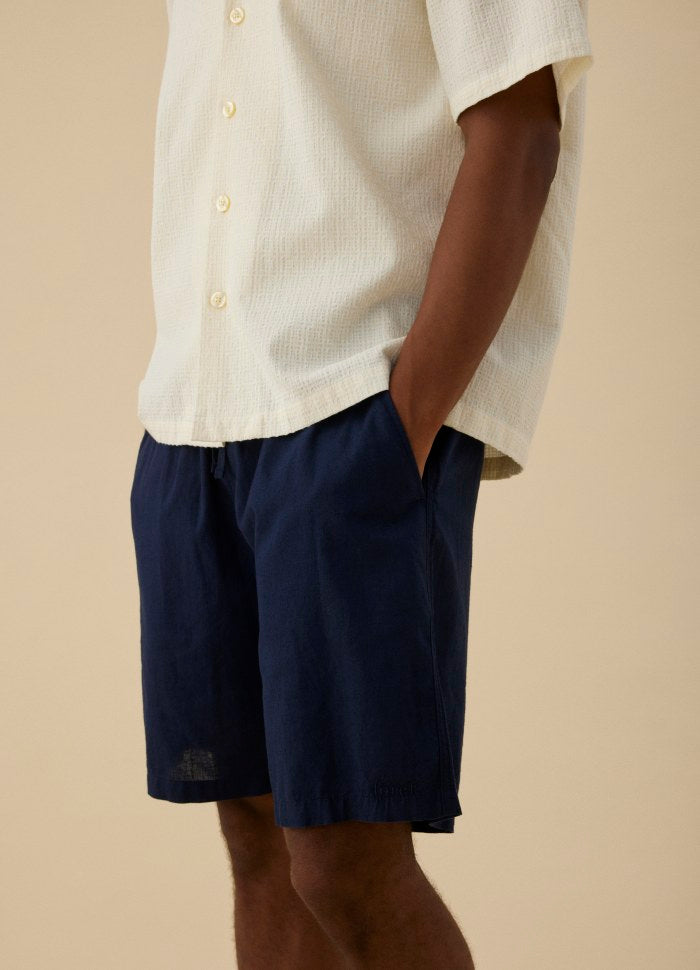 FORET SERENE LINEN SHORTS- NAVY - Gallery Streetwear