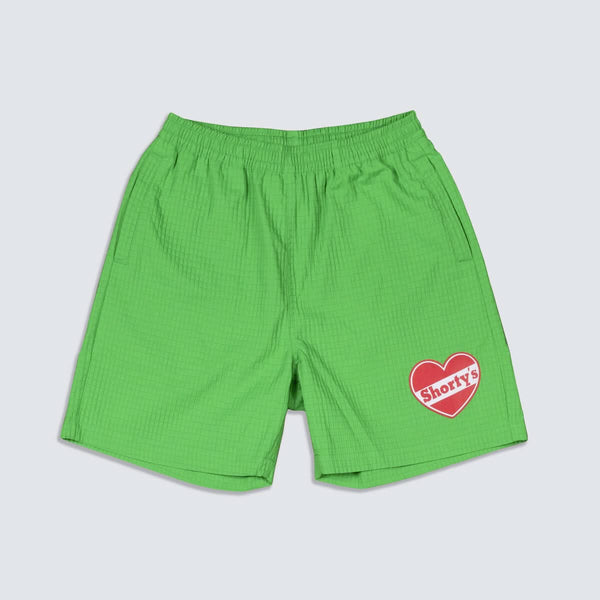 Shorty's x Pleasures | Heart Shorts Green | Gallery Streetwear