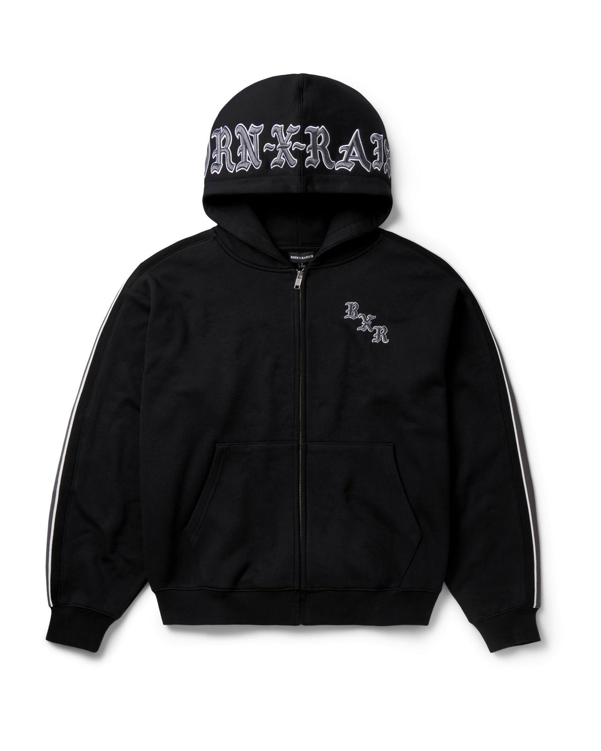 Born X Raised Sport Stripe Zip-Up Hoodie – Black