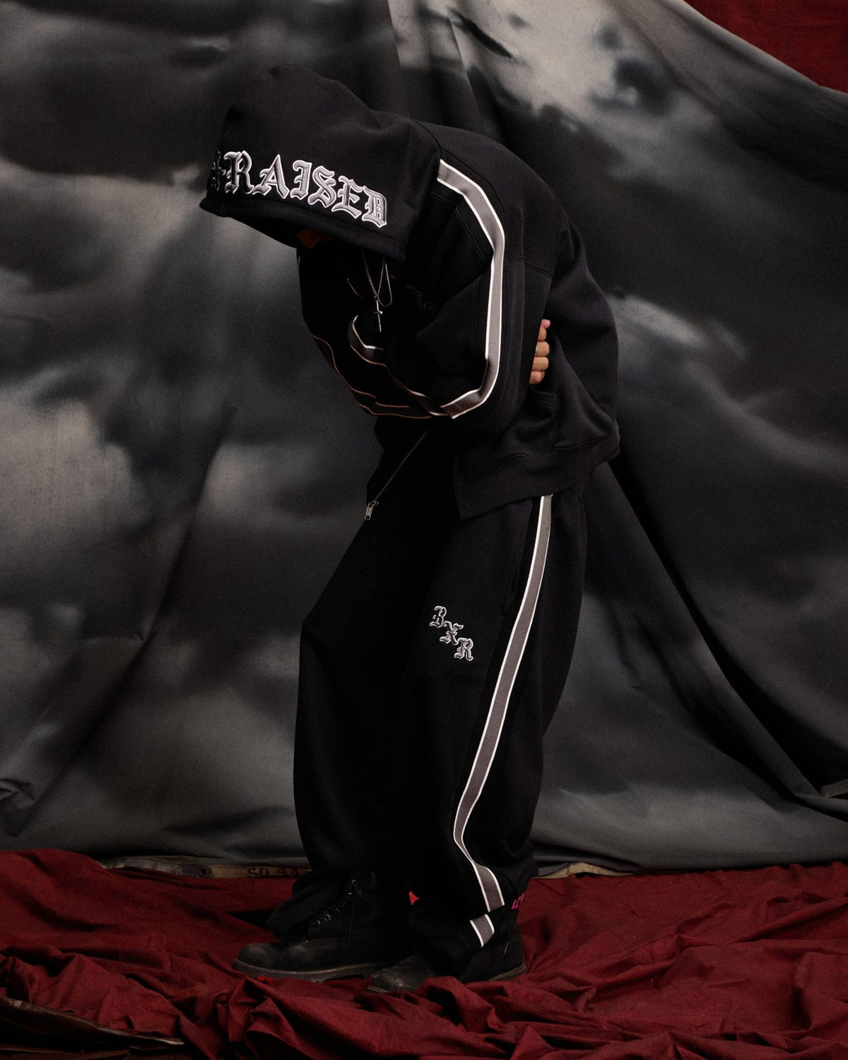 Born X Raised Sport Stripe Zip-Up Hoodie – Black