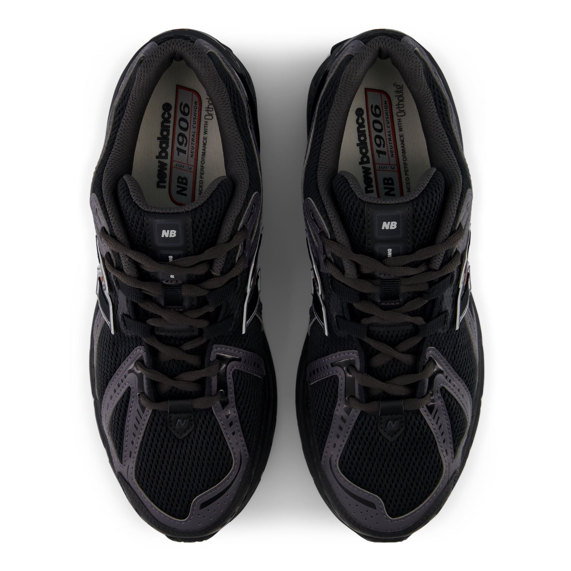 New Balance 1906R Black with Hot Tomato, top-down view of the pair