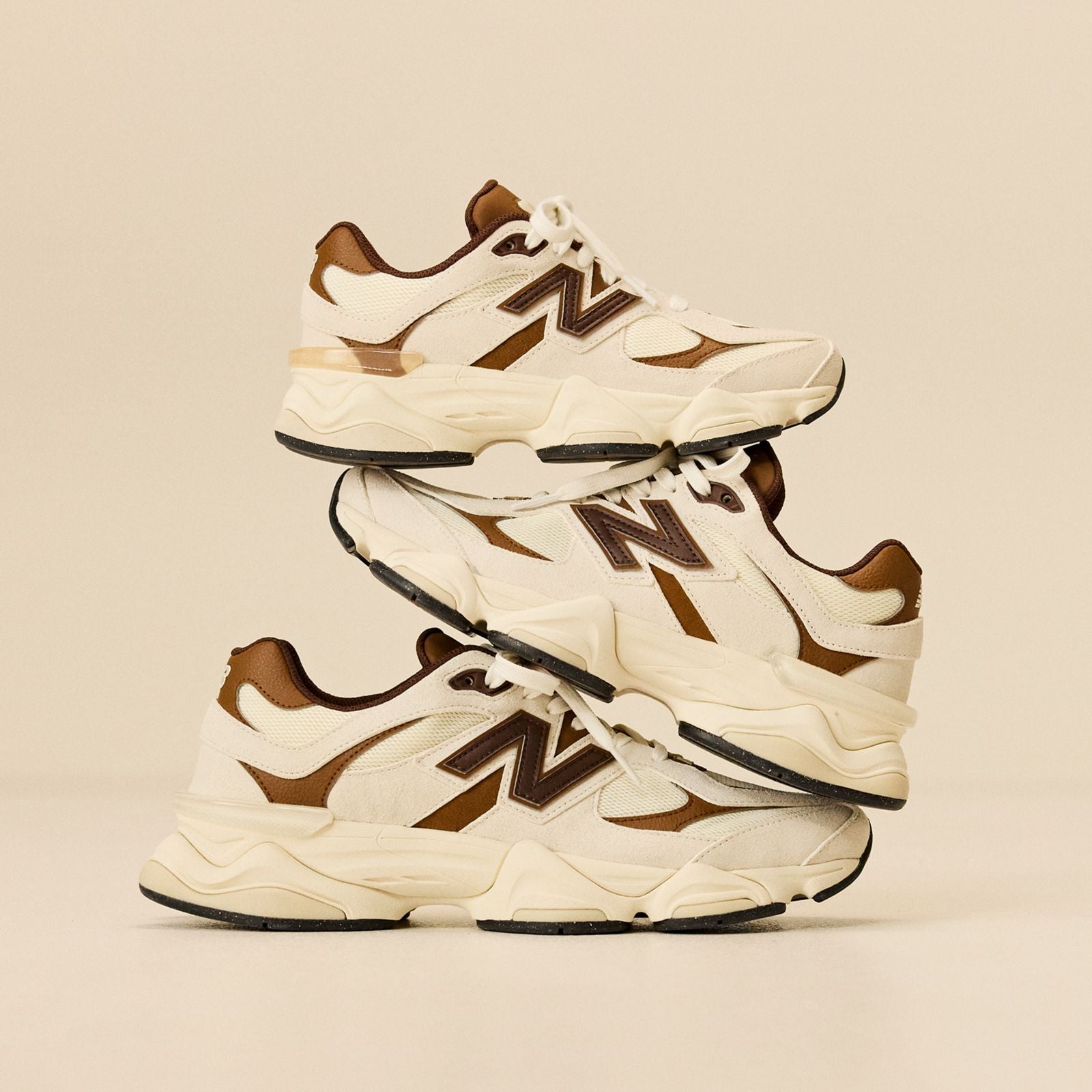 New Balance 9060 Breakfast Tea with Angora, pair on foot