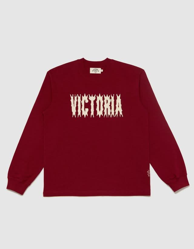 Victoria HK Spikey Script L/s Tee – Burgundy - Gallery Streetwear