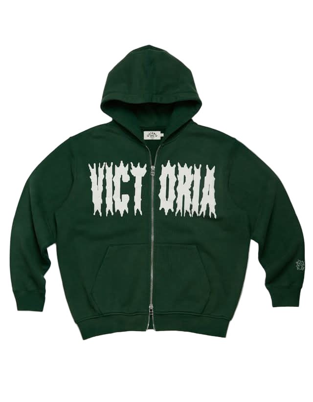 Victoria HK Spiky Script Zip Hoodie – Green - Gallery Streetwear