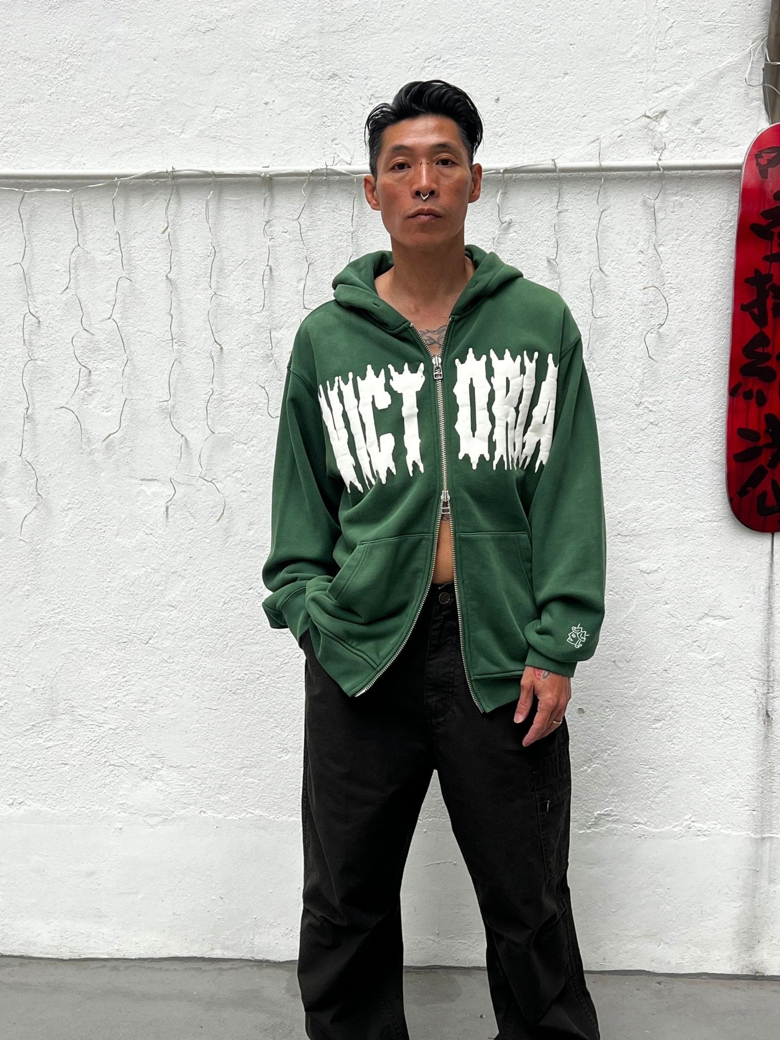Victoria HK Spiky Script Zip Hoodie – Green - Gallery Streetwear