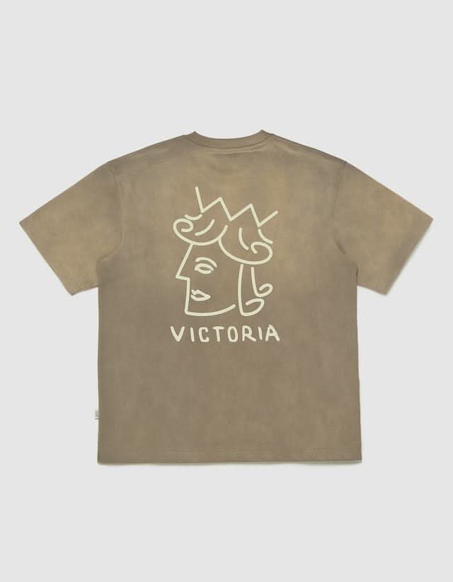 Victoria HK | Sun Faded Queenhead Logo Tee – Beige - Gallery Streetwear