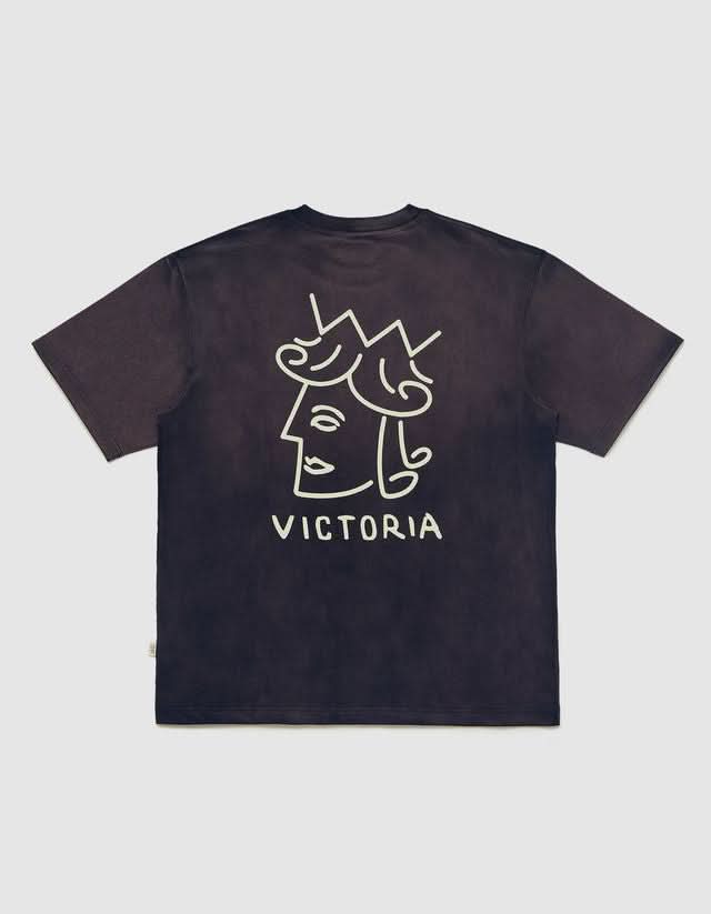 Victoria HK | Sun Faded Queenhead Logo Tee – Navy - Gallery Streetwear